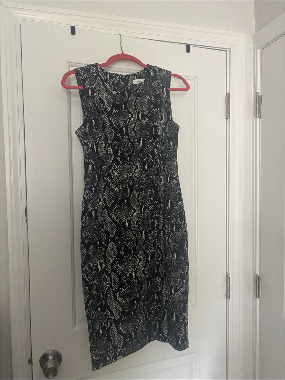 Calvin Klein Sleeveless Black & White Snake Print Sheath Dress